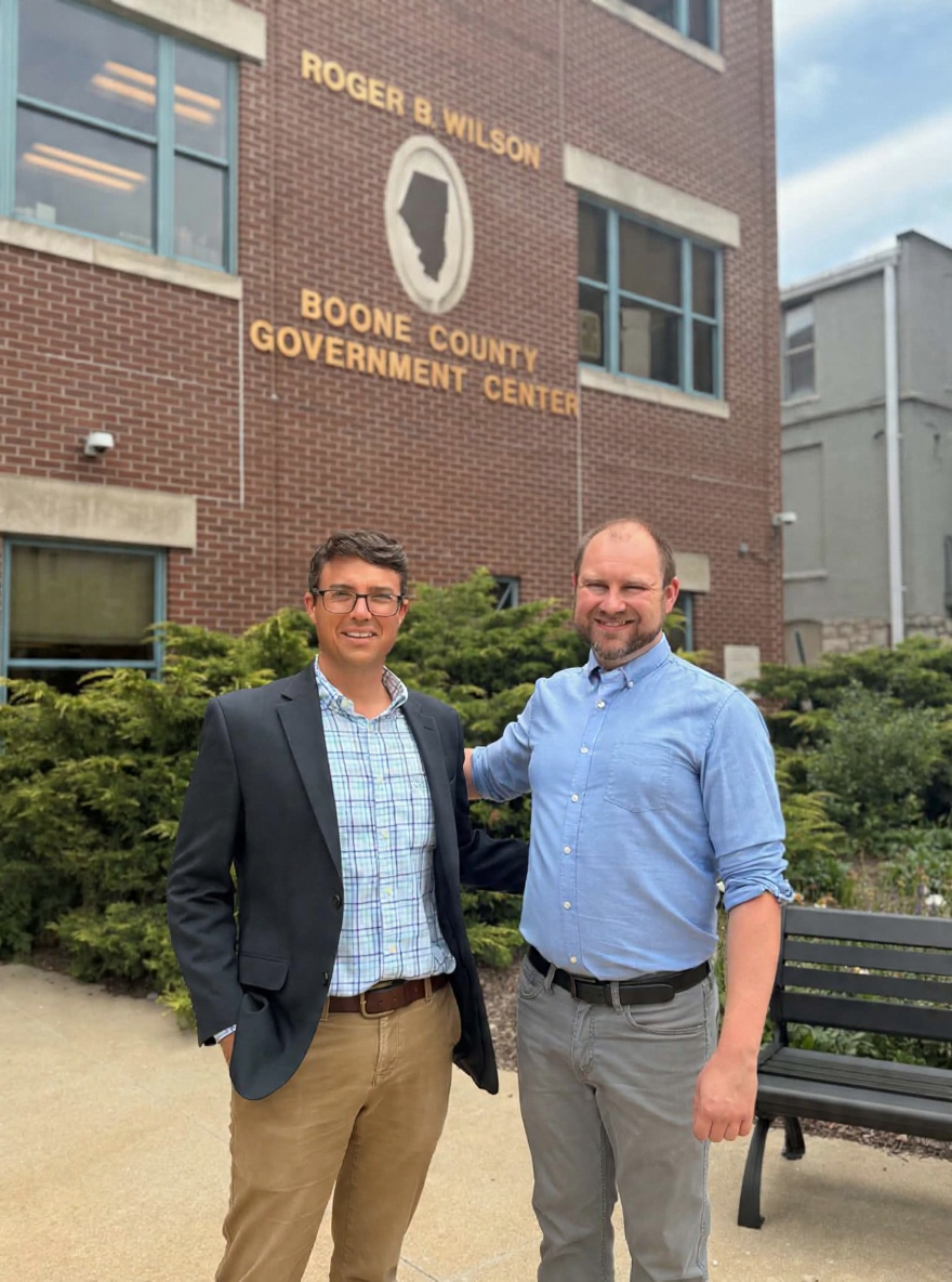 Kyle Rieman with Presiding Commissioner Kip Kendrick at the Boone County Government Center